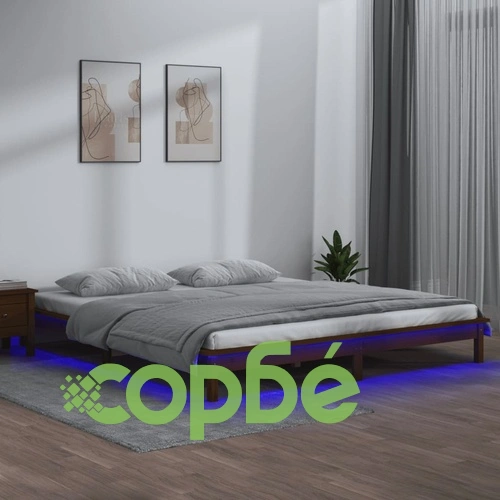 Рамка за легло с LED меденокафява 160x200 см масивно дърво ➤ топ цена ➤ sorbe.bg