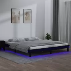 Рамка за легло с LED осветление черна 160x200 см масивно дърво