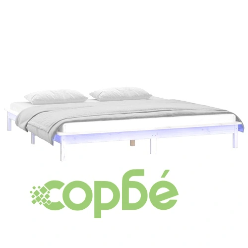 LED рамка за легло бяла 180x200 см Super King дърво масив ➤ топ цена ➤ sorbe.bg