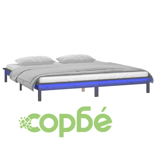LED рамка за легло сива 180x200 см Super King дърво масив ➤ топ цена ➤ sorbe.bg