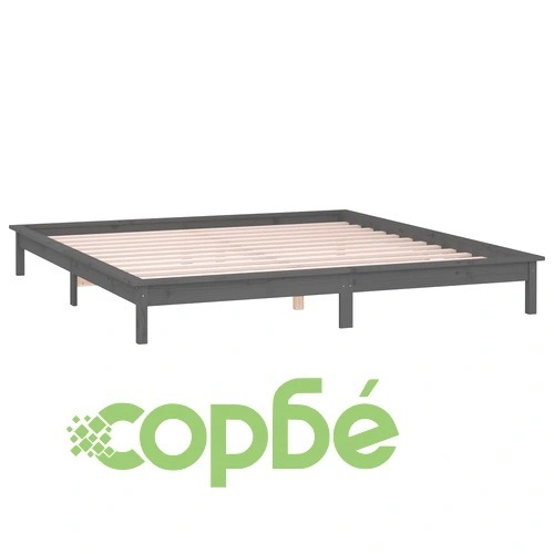 LED рамка за легло сива 180x200 см Super King дърво масив ➤ топ цена ➤ sorbe.bg
