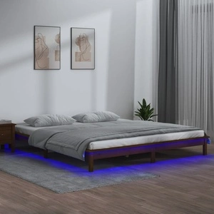 LED легло меденокафяво 180x200 см Super King дърво масив