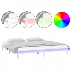 Рамка за легло с LED осветление бяла 200x200 см масивно дърво