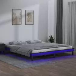 Рамка за легло с LED осветление сива 200x200 см масивно дърво