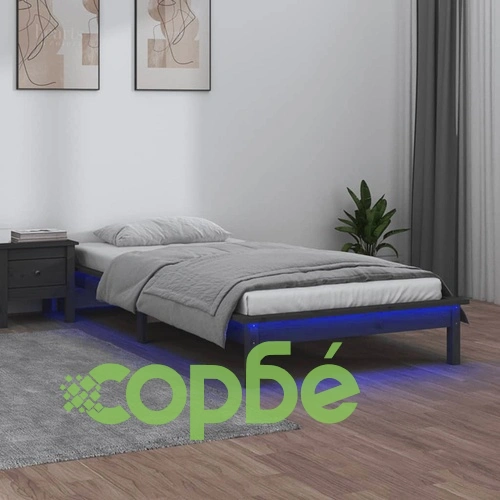 LED рамка за легло сива 75x190 см Small Single дърво масив ➤ топ цена ➤ sorbe.bg