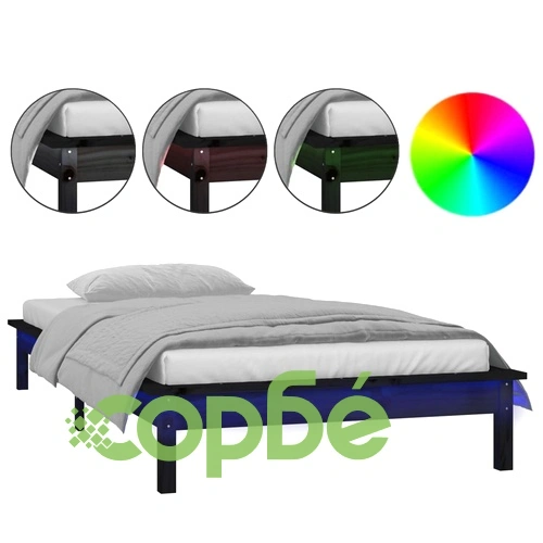 LED рамка за легло черна 75x190 см Small Single дърво масив ➤ топ цена ➤ sorbe.bg