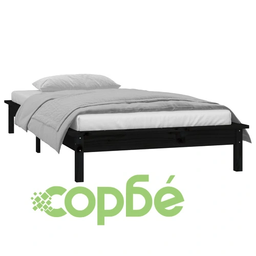 LED рамка за легло черна 75x190 см Small Single дърво масив ➤ топ цена ➤ sorbe.bg