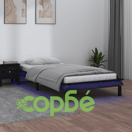 LED рамка за легло черна 75x190 см Small Single дърво масив ➤ топ цена ➤ sorbe.bg
