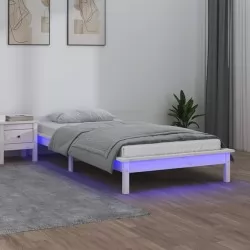LED рамка за легло бяла 90x190 см 3FT Single масивна дървесина