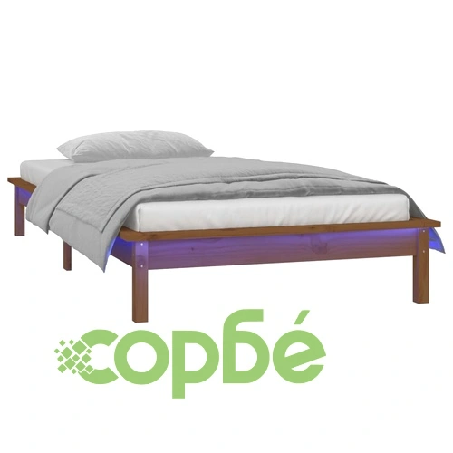 LED легло меденокафяво 90x190 см Single масивна дървесина ➤ топ цена ➤ sorbe.bg