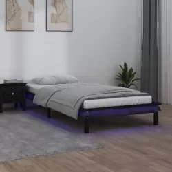LED рамка за легло Черен 90x190 см 3FT Single масивна дървесина