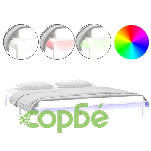 LED рамка за легло бяла 120x190 см Small Double масивно дърво ➤ топ цена ➤ sorbe.bg