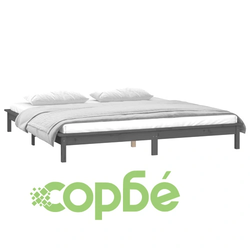 LED рамка за легло сива 120x190 см Small Double масивно дърво ➤ топ цена ➤ sorbe.bg