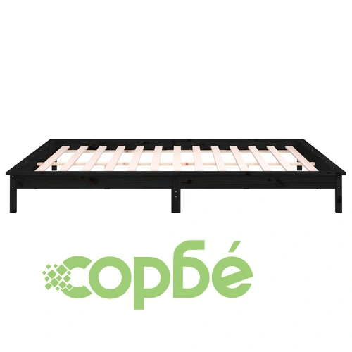 LED рамка за легло черна 120x190 см Small Double масивно дърво ➤ топ цена ➤ sorbe.bg