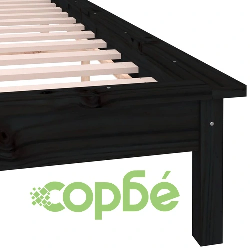 LED рамка за легло черна 120x190 см Small Double масивно дърво ➤ топ цена ➤ sorbe.bg