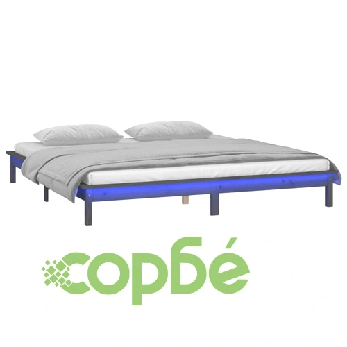 LED рамка за легло сиво 135x190 см Double масивно дърво ➤ топ цена ➤ sorbe.bg