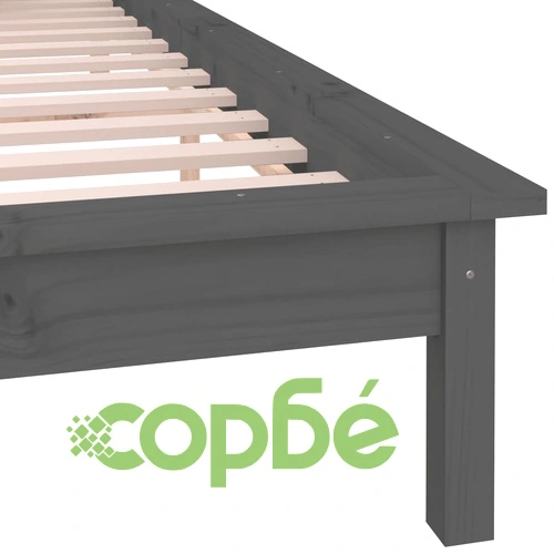 LED рамка за легло сиво 135x190 см Double масивно дърво ➤ топ цена ➤ sorbe.bg