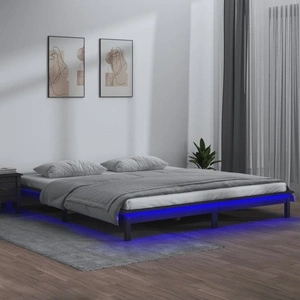 LED рамка за легло сиво 135x190 см Double масивно дърво
