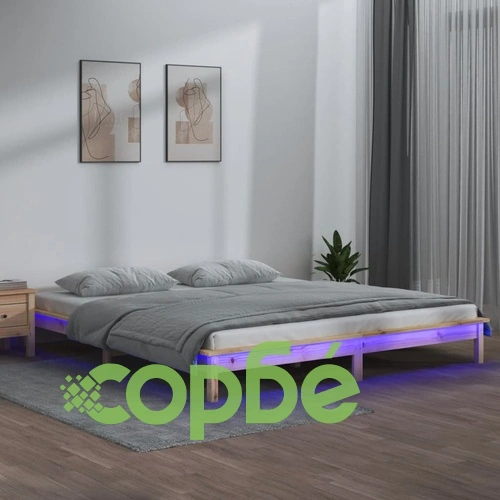 LED рамка за легло 140x190 см масивно дърво ➤ топ цена ➤ sorbe.bg