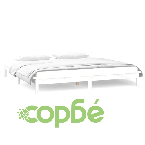 LED рамка за легло бяла 140x190 см масивно дърво ➤ топ цена ➤ sorbe.bg