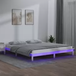 LED рамка за легло бяла 140x190 см масивно дърво
