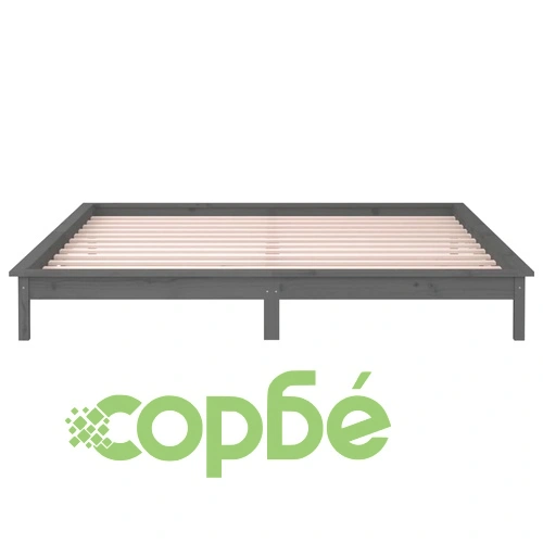 LED рамка за легло сива 140x190 см масивно дърво ➤ топ цена ➤ sorbe.bg