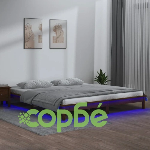 LED рамка за легло меденокафява 140x190 см масивно дърво ➤ топ цена ➤ sorbe.bg