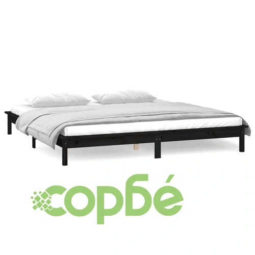 LED рамка за легло черна 140x190 см масивно дърво ➤ топ цена ➤ sorbe.bg