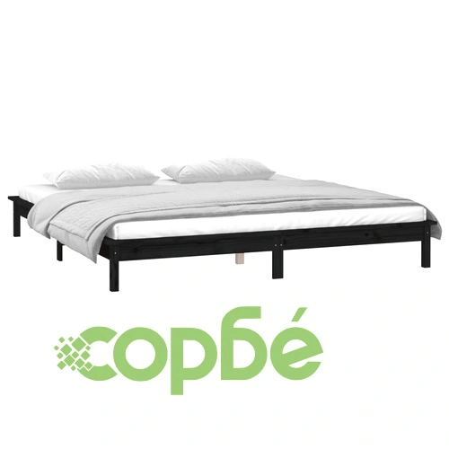 LED рамка за легло черна 140x190 см масивно дърво ➤ топ цена ➤ sorbe.bg