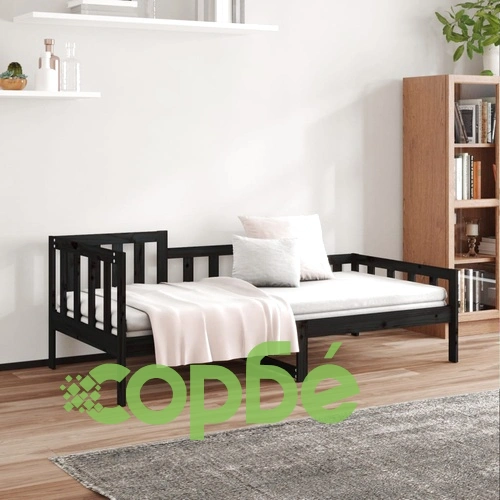 Дневно легло, черно, борово дърво масив, 90x200 см ➤ топ цена ➤ sorbe.bg