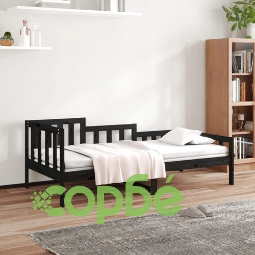 Дневно легло, черно, борово дърво масив, 90x200 см ➤ топ цена ➤ sorbe.bg