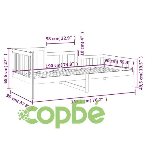 Дневно легло, сиво, 90x190 см, борово дърво масив ➤ топ цена ➤ sorbe.bg