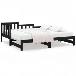 Разтегателно дневно легло, черно, 2x(80x200) см, бор масив