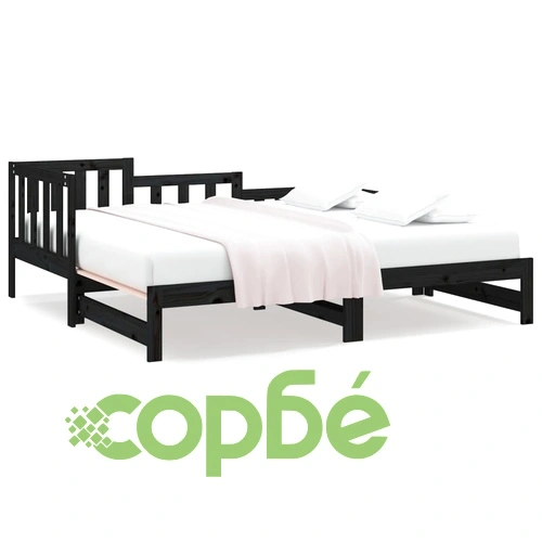 Разтегателно дневно легло, черно, 2x(80x200) см, бор масив ➤ топ цена ➤ sorbe.bg