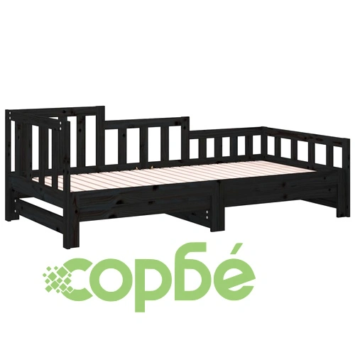 Разтегателно дневно легло, черно, 2x(80x200) см, бор масив ➤ топ цена ➤ sorbe.bg