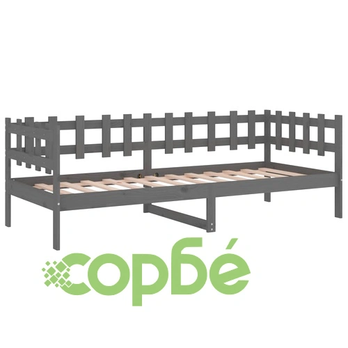 Дневно легло, сиво, 80x200 см, борово дърво масив ➤ топ цена ➤ sorbe.bg