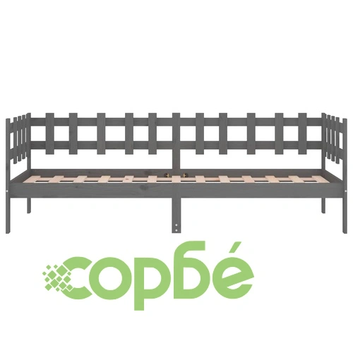 Дневно легло, сиво, борово дърво масив, 90x200 см ➤ топ цена ➤ sorbe.bg