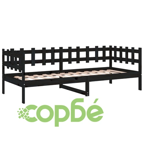 Дневно легло, черно, борово дърво масив, 90x200 см ➤ топ цена ➤ sorbe.bg