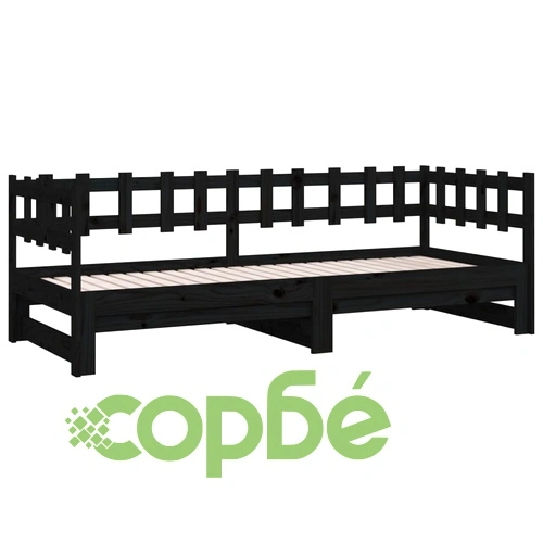 Разтегателно дневно легло, без матрак, черно, 2x(90x200) см ➤ топ цена ➤ sorbe.bg