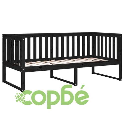 Дневно легло, черно, борово дърво масив, 90x200 см ➤ топ цена ➤ sorbe.bg