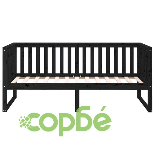 Дневно легло, черно, борово дърво масив, 90x200 см ➤ топ цена ➤ sorbe.bg