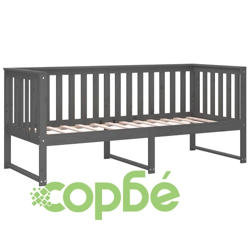 Дневно легло, сиво, 75x190 см, борово дърво масив ➤ топ цена ➤ sorbe.bg