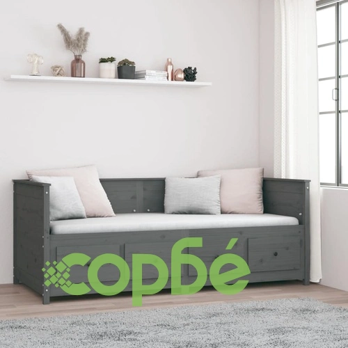 Дневно легло, сиво, борово дърво масив, 90x200 см ➤ топ цена ➤ sorbe.bg