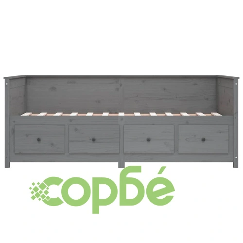 Дневно легло, сиво, борово дърво масив, 90x200 см ➤ топ цена ➤ sorbe.bg