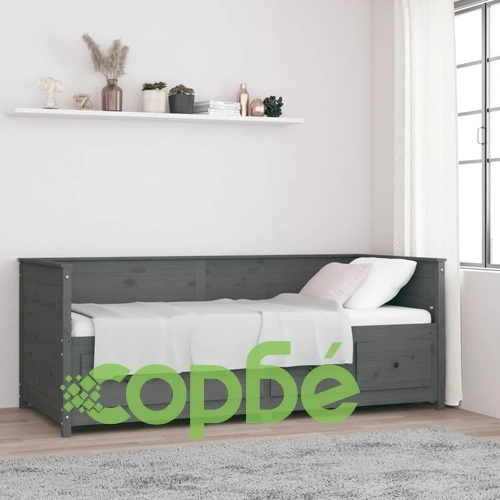 Дневно легло, сиво, борово дърво масив, 90x200 см ➤ топ цена ➤ sorbe.bg