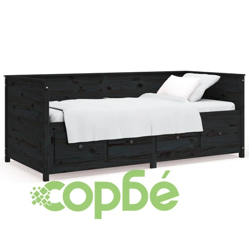 Дневно легло, черно, 80x200 см, борово дърво масив ➤ топ цена ➤ sorbe.bg