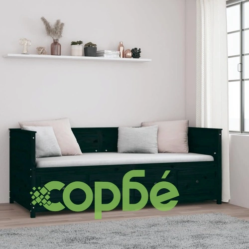 Дневно легло, черно, 80x200 см, борово дърво масив ➤ топ цена ➤ sorbe.bg