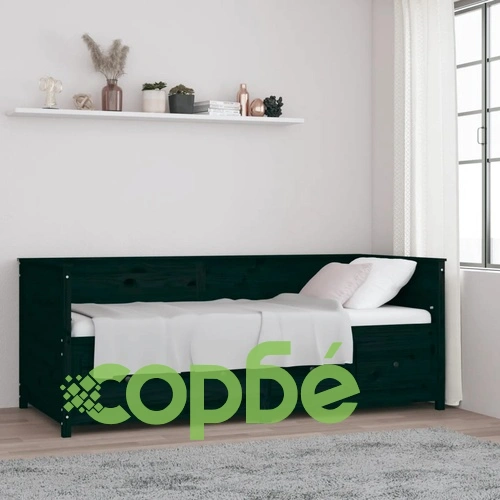 Дневно легло, черно, 80x200 см, борово дърво масив ➤ топ цена ➤ sorbe.bg