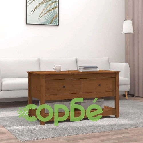 Кафе маса, меденокафява, 102x49x55 см, борово дърво масив ➤ топ цена ➤ sorbe.bg