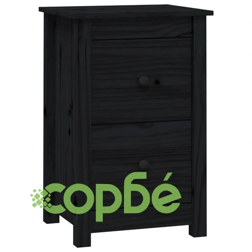 Нощно шкафче, черно, 40x35x61,5 см, борово дърво масив ➤ топ цена ➤ sorbe.bg